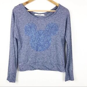 Disney Parks Mickey Striped Top Small Blue Linen Blend